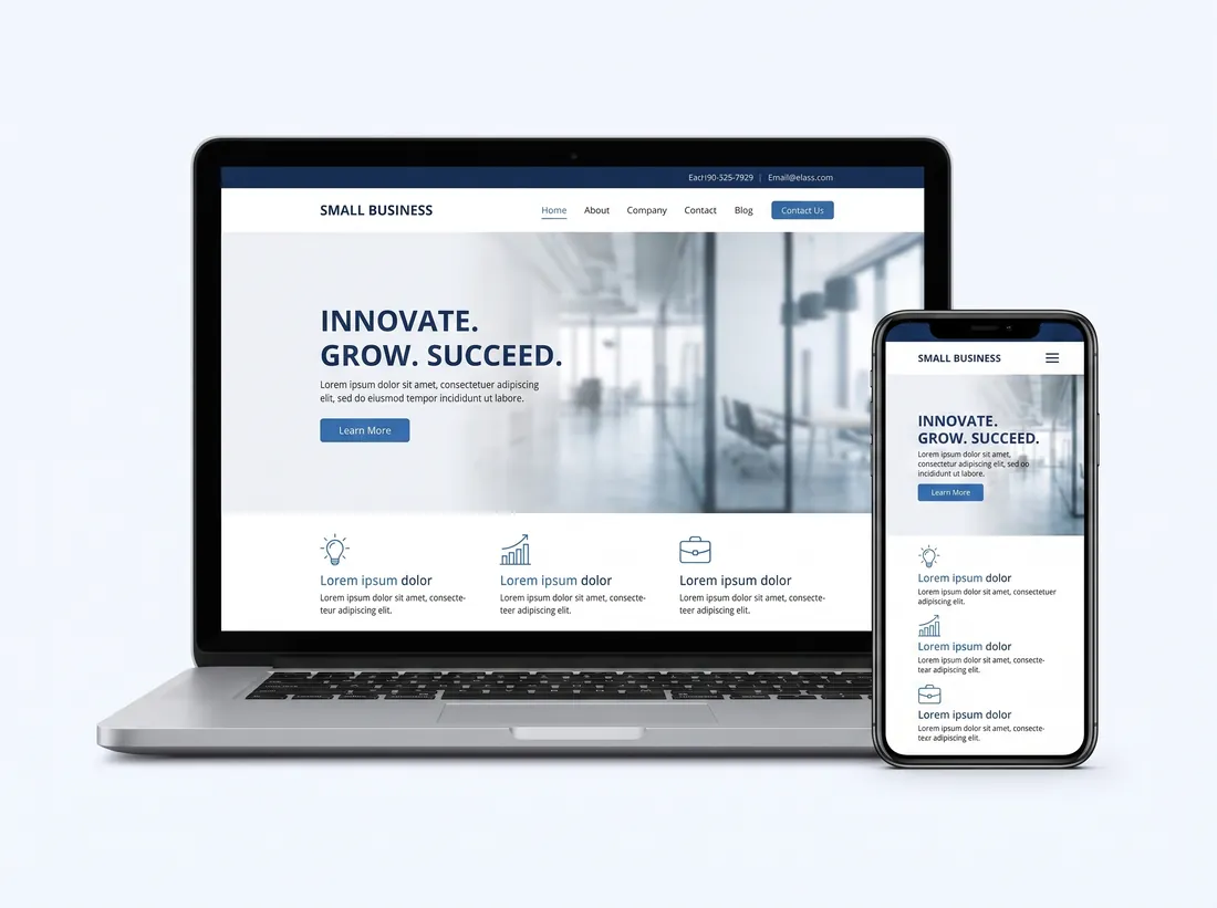The same website shown on a laptop and a phone