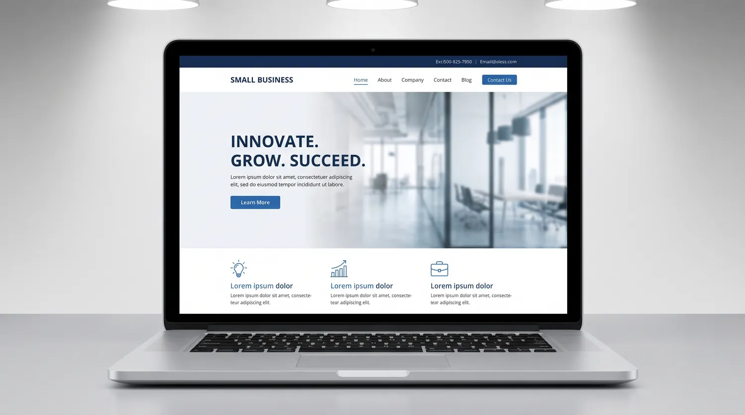 A finished small-business website shown on a laptop